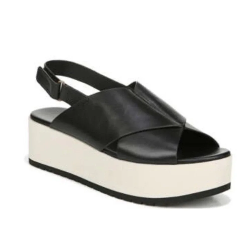 Vince Jenaya‎ Sport Platform Sandal Womens 8 Black Cream Leather
